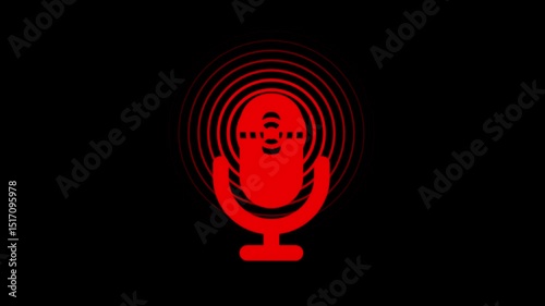 Mic with Glowing Sound Wave Signal, Minimalist Microphone Icon with Bearded Face Animated