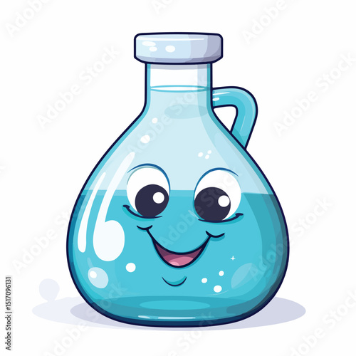 Cheerful cartoon laboratory flask isolated on white background for scientific or educational concepts