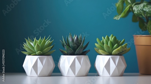 Stylish Geometric Succulent Pots on Modern Background with Plants