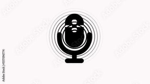 Mic with Glowing Sound Wave Signal, Minimalist Microphone Icon with Bearded Face Animated