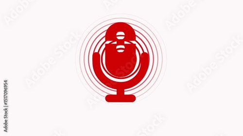 Mic with Glowing Sound Wave Signal, Minimalist Microphone Icon with Bearded Face Animated