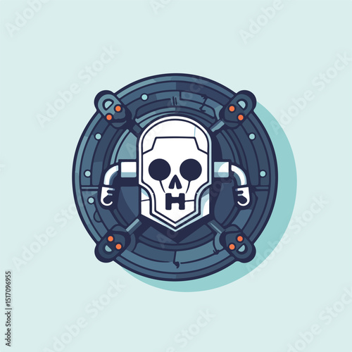 Cyber Security System Concept with Padlock, Computer, Magnifying Glass, and Skull