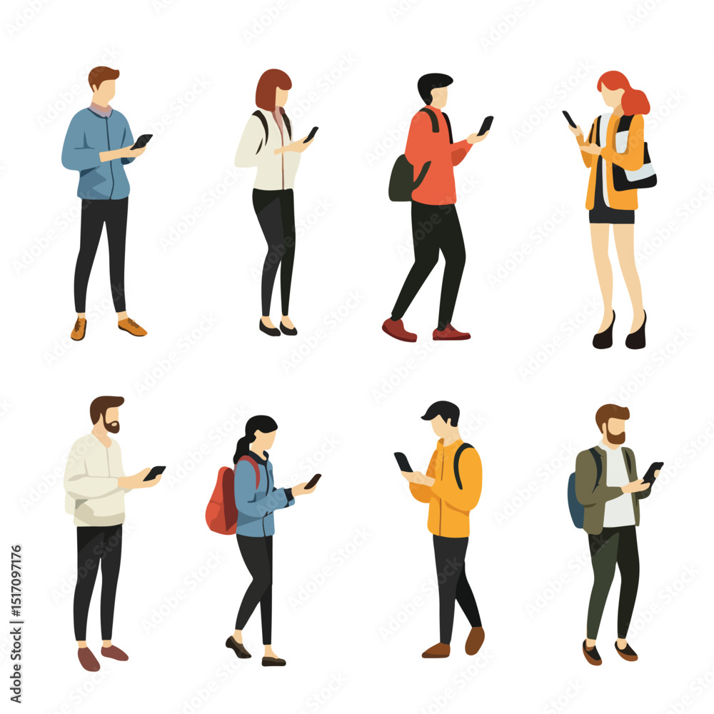 Professional Vector Illustration of People Interacting with Smartphone Device Professional Vector Illustration of People Interacting with Smartphone Device
