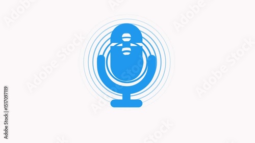 Mic with Glowing Sound Wave Signal, Minimalist Microphone Icon with Bearded Face Animated