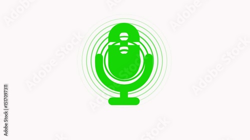 Mic with Glowing Sound Wave Signal, Minimalist Microphone Icon with Bearded Face Animated