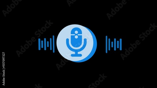 Podcast Mic Animation with Audio Transmission Effect, Microphone with Animated Soundwave Rings