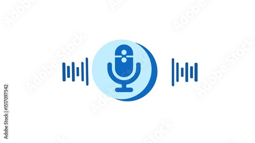 Podcast Mic Animation with Audio Transmission Effect, Microphone with Animated Soundwave Rings