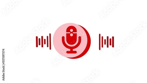 Podcast Mic Animation with Audio Transmission Effect, Microphone with Animated Soundwave Rings