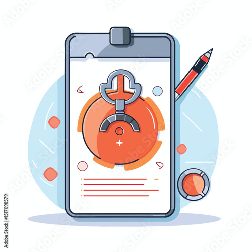 Professional Marketing Concept: Smartphone with Target Dashboard on Screen and Pad, Mobile Digital Marketing Strategy Illustration