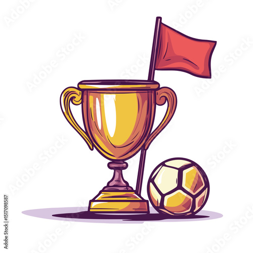 Professional Soccer Trophy Cup Tournament with Referee Flag - Sporting Event Illustration