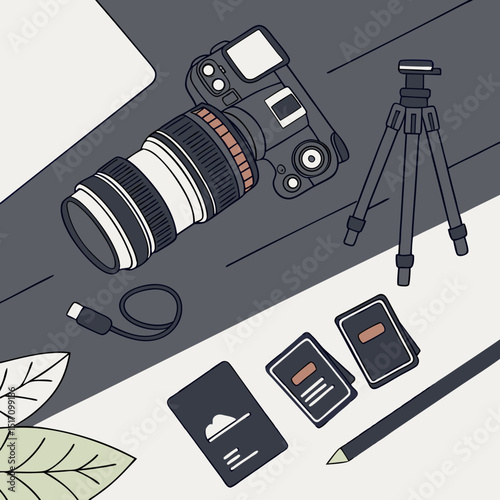 Professional Photography Setup Camera, Tripod, and Essential Accessories