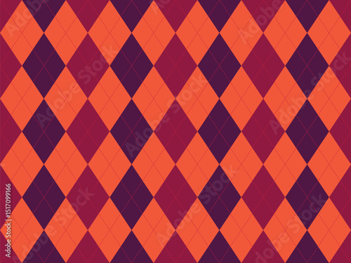 Vibrant argyle pattern in autumnal hues.  Perfect for fallthemed designs, backgrounds, or textiles.  The rich orange and deep purple create a sophisticated yet playful aesthetic.