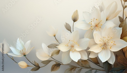 Wallpaper Mural white flowers on a light background simplicity generative ai Torontodigital.ca