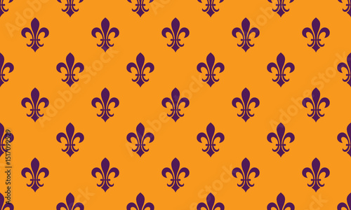 Elegant purple fleurdelis pattern on a vibrant orange background.  Perfect for luxurious branding, royalthemed designs, or adding a touch of sophistication to your projects.