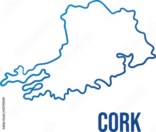 Cork county, Munster province of Ireland smooth simplified map. Soft blue gradient shape