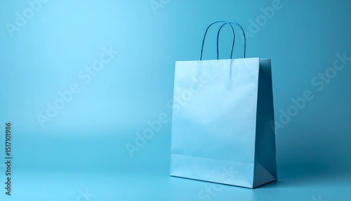 Paper shopping bag on blue background. Shopping sale delivery concept.