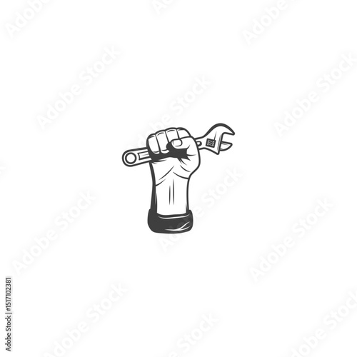 Adjustable wrench in hand Icon set flat vector design