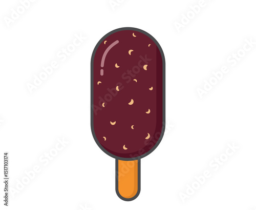 Ice cream in chocolate glaze with nuts. Cold dessert and summer food. Isolated vector image