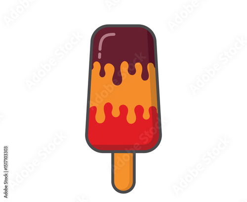 Ice cream with chocolate and fruity dessert sauces. Cold dessert and summer food. Isolated vector image