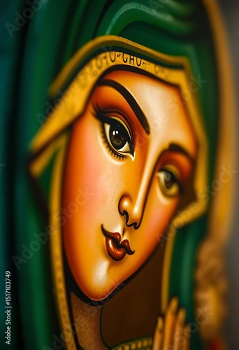 close up of a painting of a woman's face