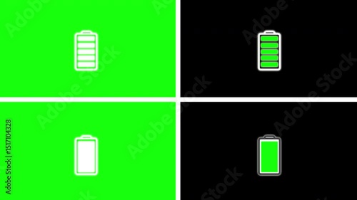 animated collection set of batteries charging green and black screen
