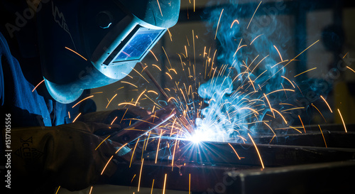 Welder at Work with Sparks Flying