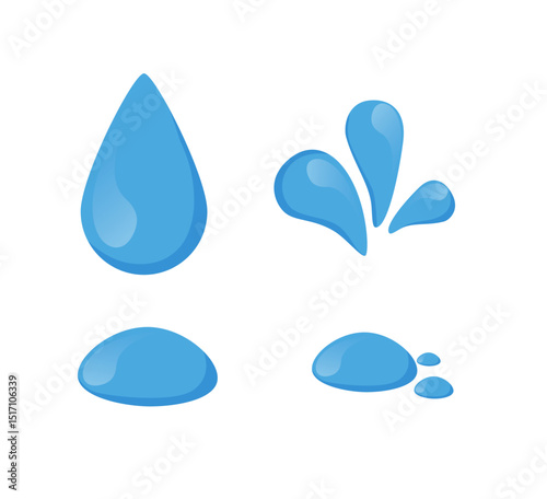 Sweat mark, water drop, tear flat modern vector illustration set. Blue water drop icon set. Cartoon modern droplet logo shapes collection