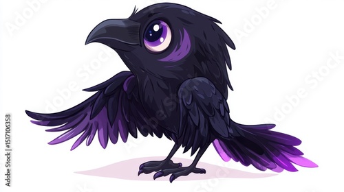 Adorable Cartoon Raven Illustration: A Charming Purple-Tinted Bird with Big Eyes
