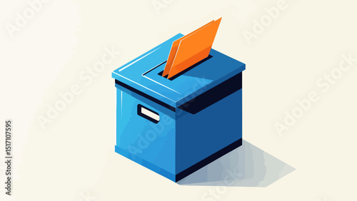 Blue Ballot Box Vector Icon – Voting Box with Slot, Paper Ballot, and Lock – Election and Democracy Concept Illustration