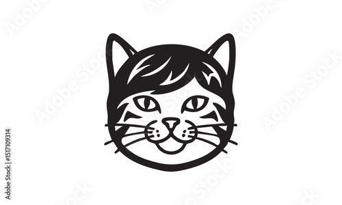Cat face with full hair and side part