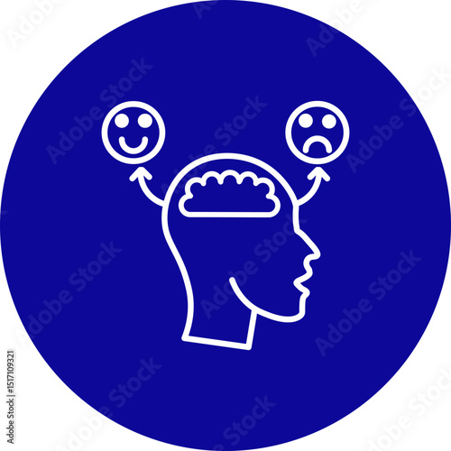 Emotional Intelligence Badge  Vector Line Blue Circle Icon Design