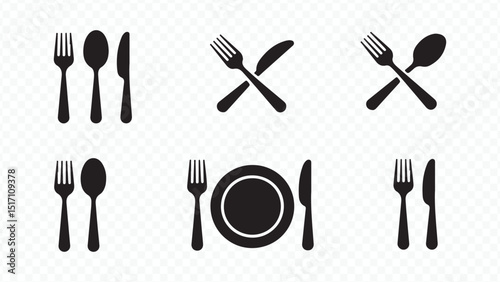 A set of kitchen cutlery including a fork, spoon, and knife isolated on white