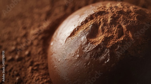 A Closeup Shot of a Single Chocolate Truffle Dusted with Cocoa Powder photo