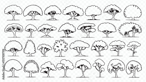 Vector illustration of a set of tree line art symbols