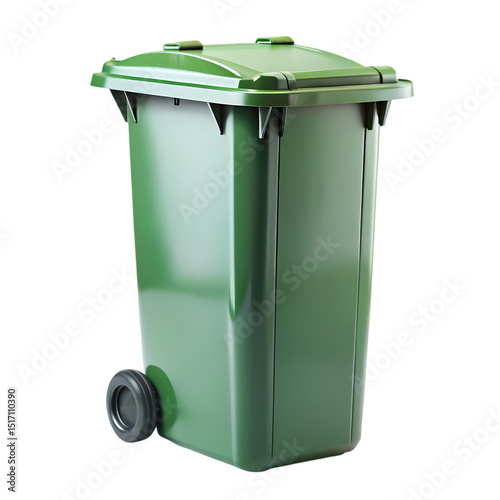 Large Green Wheeled Waste Bin isolated on transparent baackground