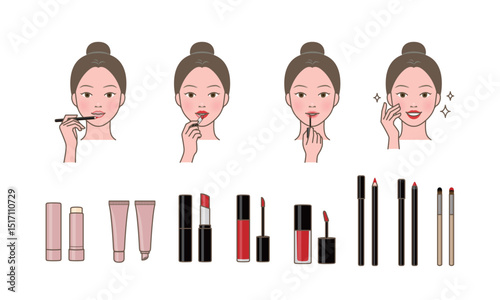 The process of applying lipstick