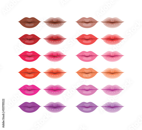 Lips with various colors of lipstick and lip tint