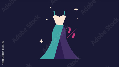 A The letter A as a slim elegant dress that flows into a 60% off discount with sparkles for a fashionforward vibe.