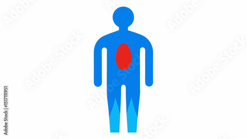 Heat Map Overlay A transparent human figure with an overlay of a heat map showcasing areas of high heat red and low heat blue illustrating potential inflammation.