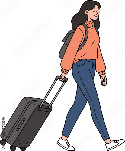 Woman walking with a suitcase Illustration