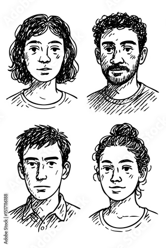 Grunge Pencils Marker Doodle Human Portraits