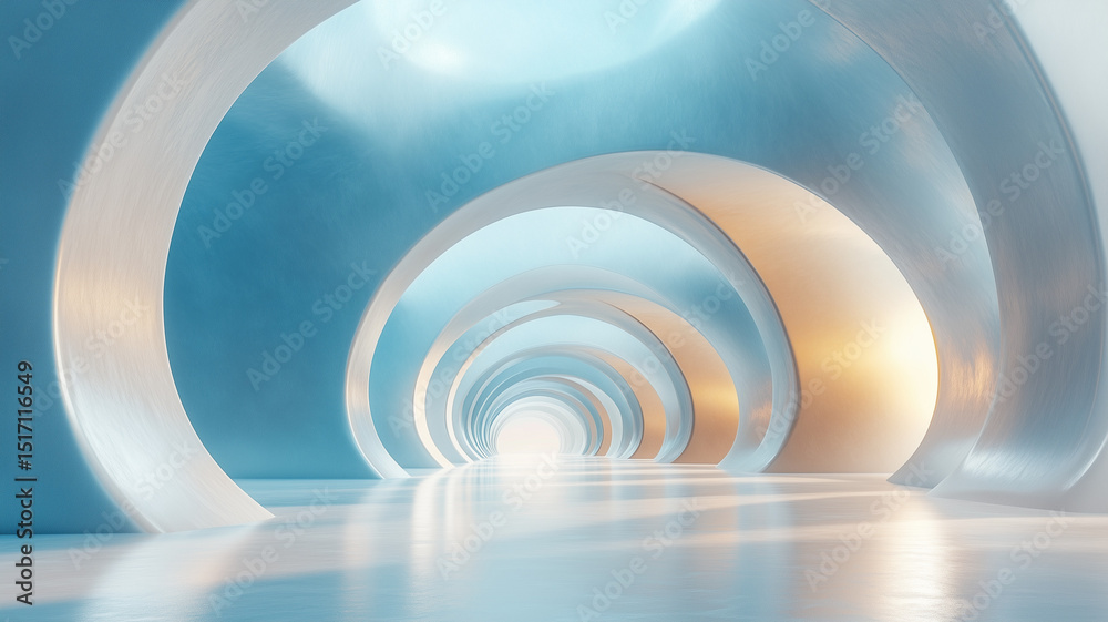 Obraz premium 자연과 조화를 이루는 미래형 곡선 아치 구조의 초현실적 건축 디자인