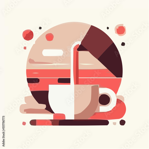 Abstract coffee cup illustration with geometric shapes and colors  
