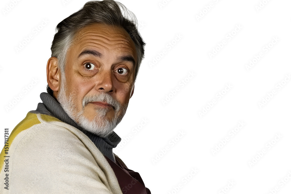 Fototapeta premium Man with gray hair looking sideways expression, cut out transparent