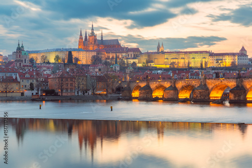 Wallpaper Mural Sunset view of Vltava River with Charles Bridge and landmarks in Prague Czech Republic Torontodigital.ca