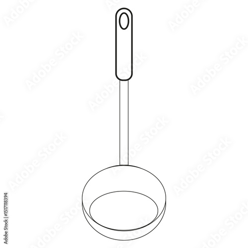 Minimal ladle shape. Cooking spoon concept. Black white outline.