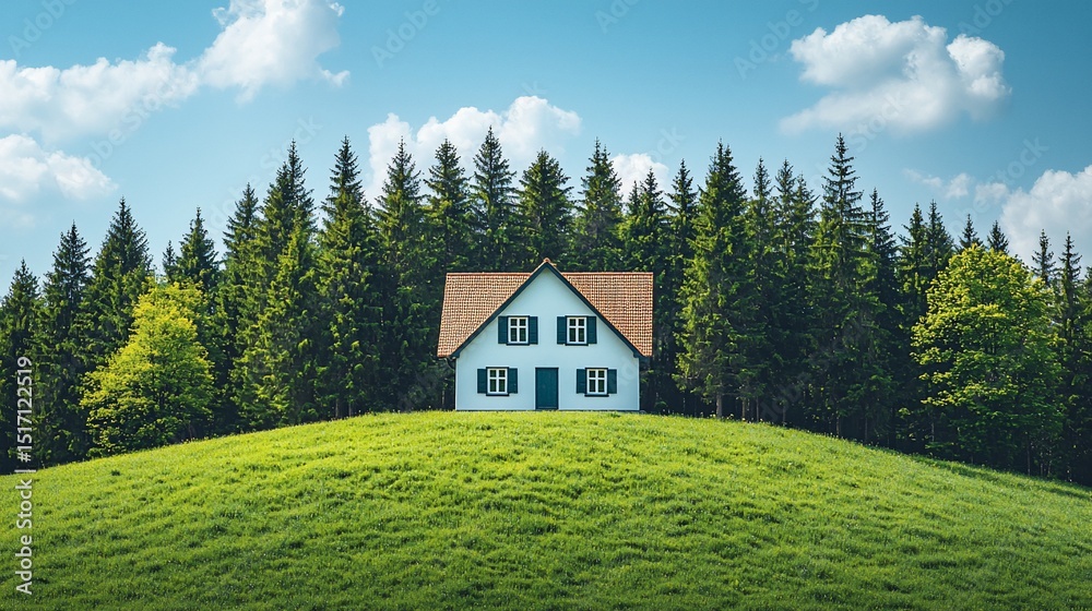 Obraz premium Quaint House in Forest Meadow