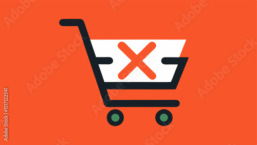 Cart and X Mark A vector image of an empty shopping cart with a bold X marked over it emphasizing a ban on shopping in a clear graphic way.