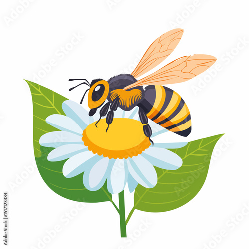 honey bee perched on a flower photographed from the side