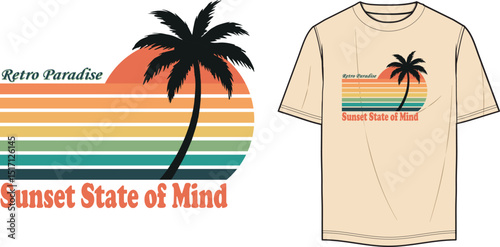 Retro Palm Tree Sunset Graphic – Vintage Tropical State of Mind PNG for Summer T-Shirts, Stickers & Sublimation Prints